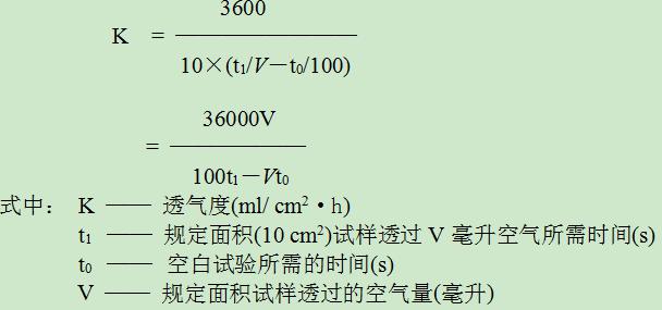 記下5～10min內(nèi)透過空氣的量(觀察記錄水位下降的體積)結(jié)果可按下式計算